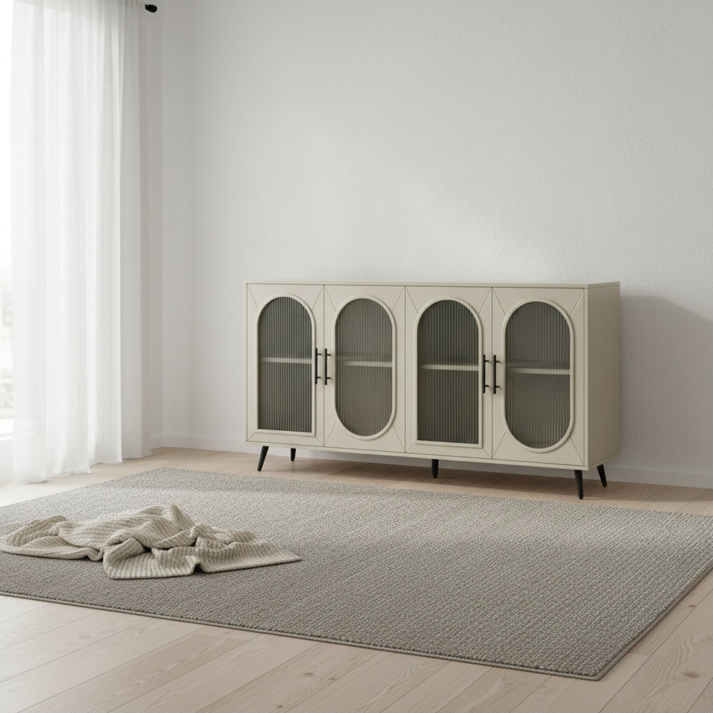 Meuble TV en bois avec armoire de rangement et étagères réglables - N/A