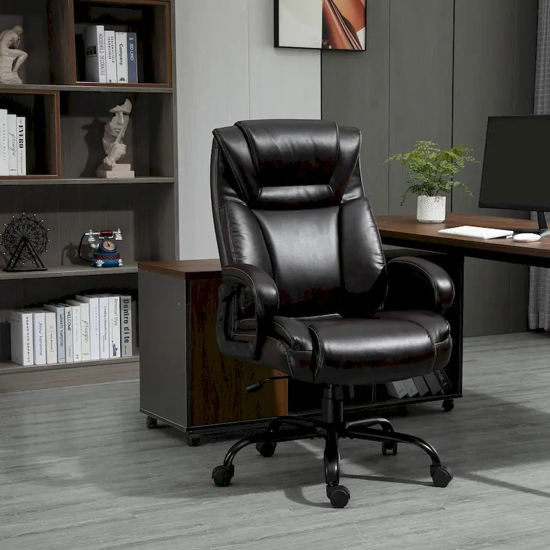 Fauteuil de bureau exécutif grande taille et supportant jusqu'à 180 kg – Chaise d'ordinateur à dossier haut en cuir PU ergonomique