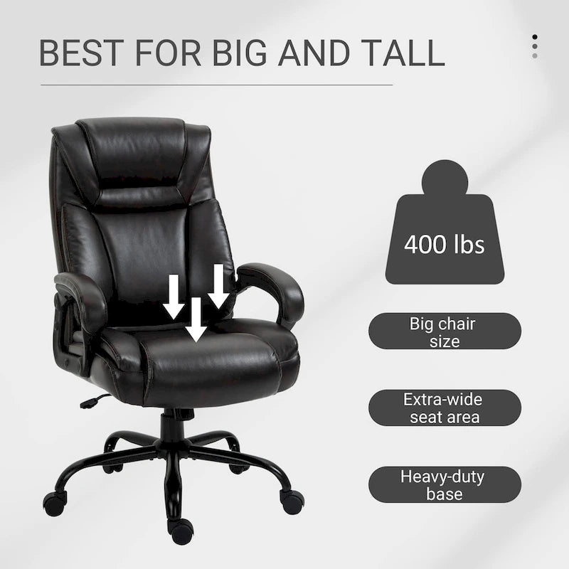 Fauteuil de bureau exécutif grande taille et supportant jusqu'à 180 kg – Chaise d'ordinateur à dossier haut en cuir PU ergonomique