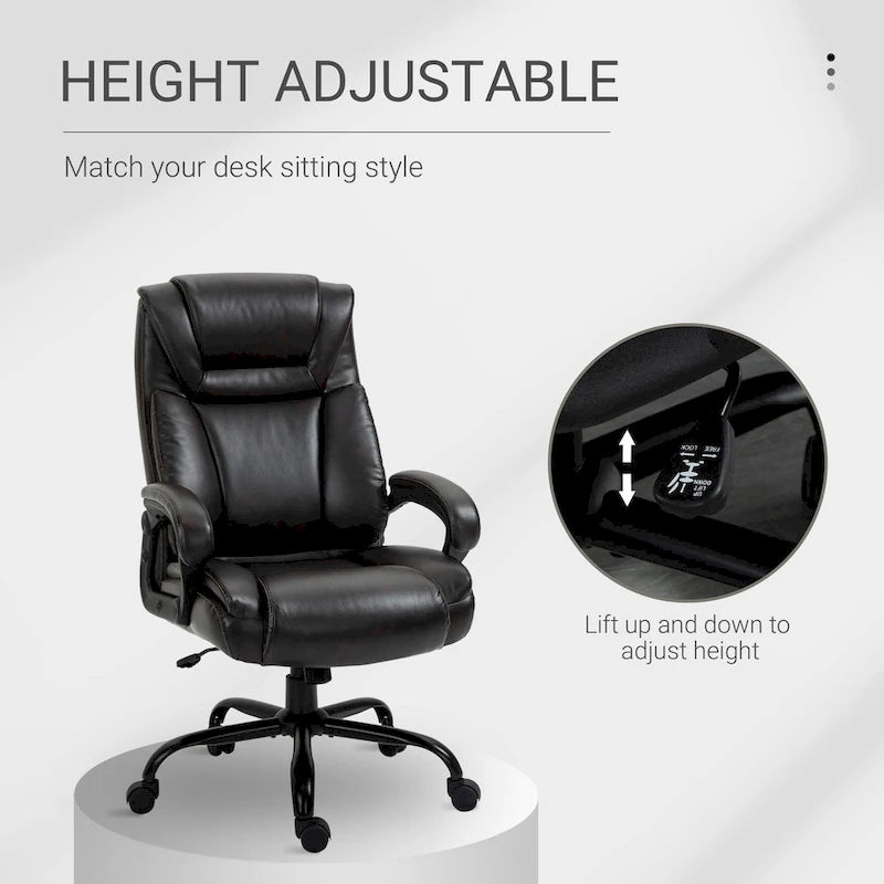 Fauteuil de bureau exécutif grande taille et supportant jusqu'à 180 kg – Chaise d'ordinateur à dossier haut en cuir PU ergonomique
