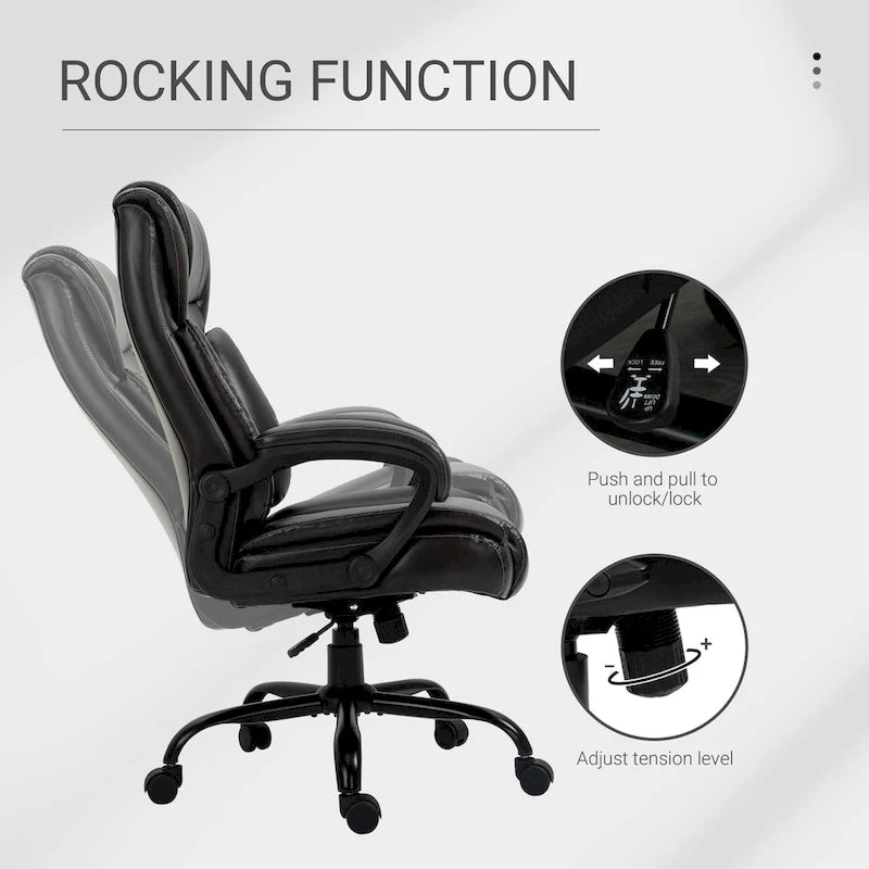 Fauteuil de bureau exécutif grande taille et supportant jusqu'à 180 kg – Chaise d'ordinateur à dossier haut en cuir PU ergonomique