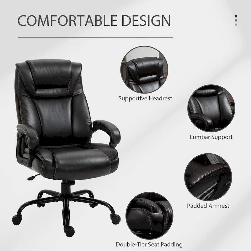 Fauteuil de bureau exécutif grande taille et supportant jusqu'à 180 kg – Chaise d'ordinateur à dossier haut en cuir PU ergonomique