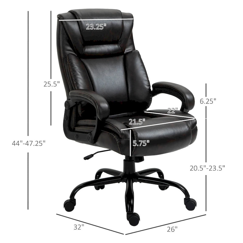 Fauteuil de bureau exécutif grande taille et supportant jusqu'à 180 kg – Chaise d'ordinateur à dossier haut en cuir PU ergonomique