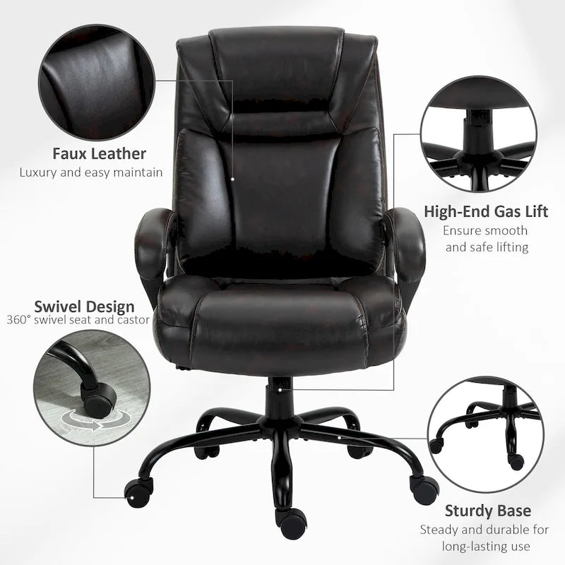 Fauteuil de bureau exécutif grande taille et supportant jusqu'à 180 kg – Chaise d'ordinateur à dossier haut en cuir PU ergonomique
