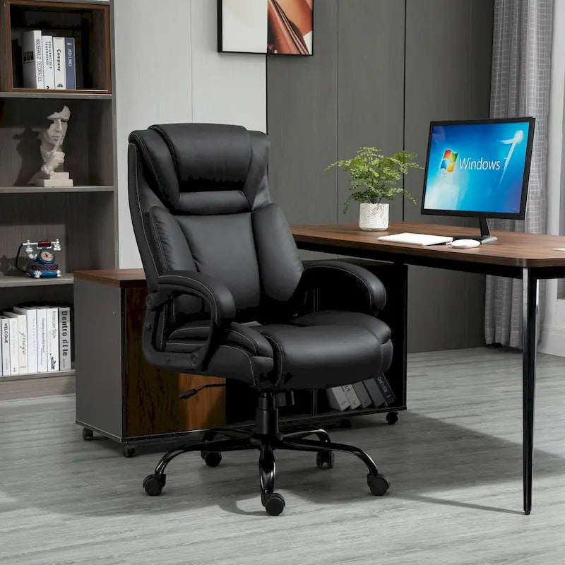 Fauteuil de bureau exécutif grande taille et supportant jusqu'à 180 kg – Chaise d'ordinateur à dossier haut en cuir PU ergonomique