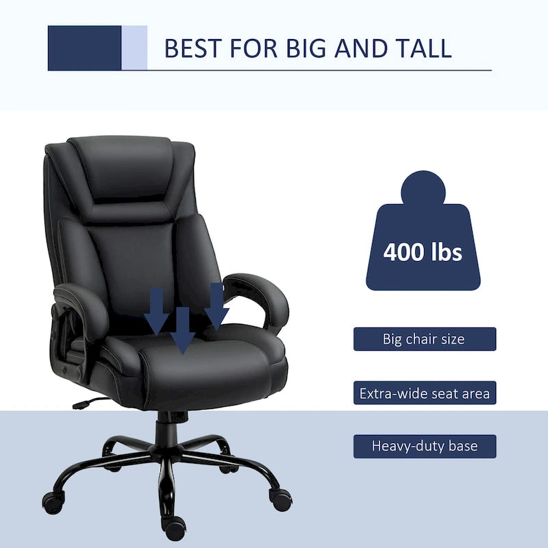 Fauteuil de bureau exécutif grande taille et supportant jusqu'à 180 kg – Chaise d'ordinateur à dossier haut en cuir PU ergonomique