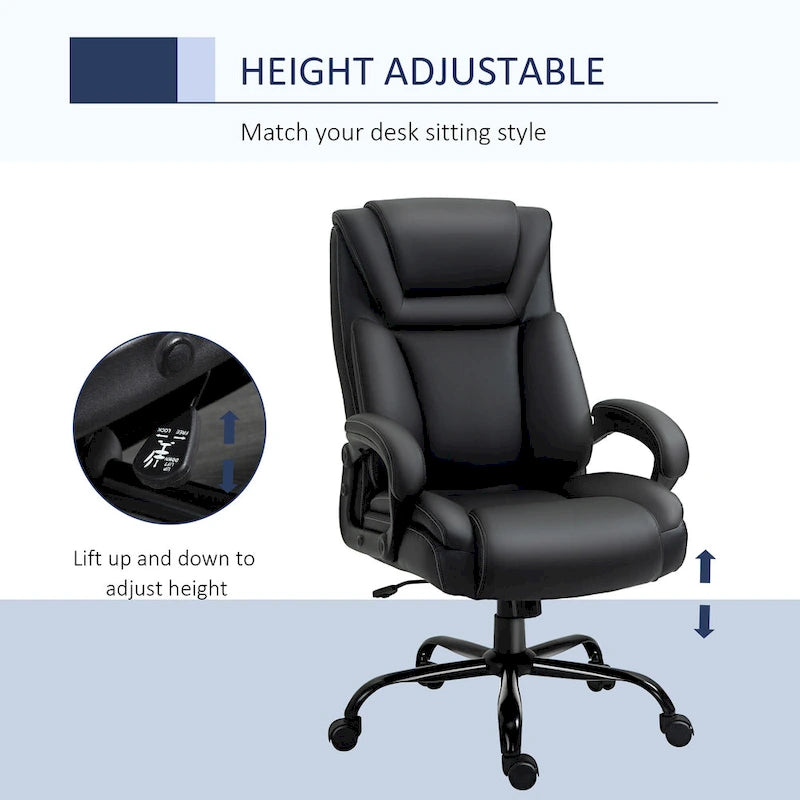 Fauteuil de bureau exécutif grande taille et supportant jusqu'à 180 kg – Chaise d'ordinateur à dossier haut en cuir PU ergonomique