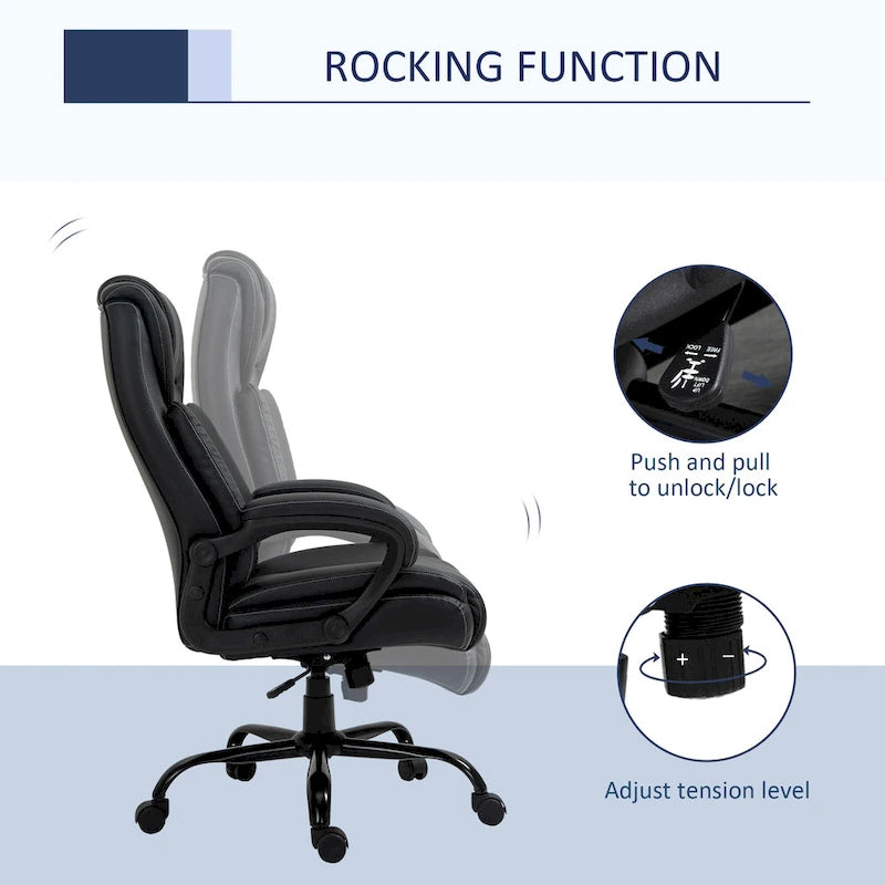 Fauteuil de bureau exécutif grande taille et supportant jusqu'à 180 kg – Chaise d'ordinateur à dossier haut en cuir PU ergonomique
