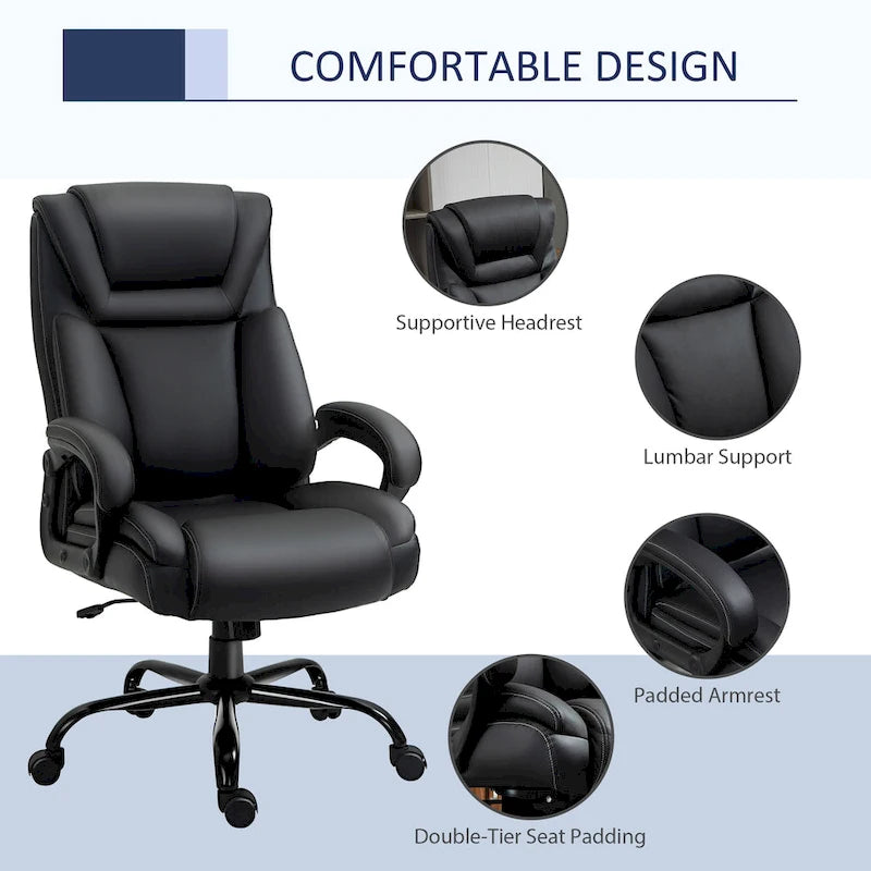 Fauteuil de bureau exécutif grande taille et supportant jusqu'à 180 kg – Chaise d'ordinateur à dossier haut en cuir PU ergonomique