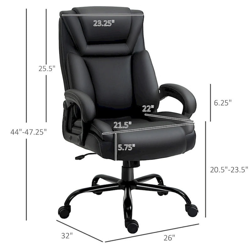 Fauteuil de bureau exécutif grande taille et supportant jusqu'à 180 kg – Chaise d'ordinateur à dossier haut en cuir PU ergonomique