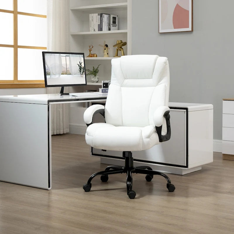 Fauteuil de bureau exécutif grande taille et supportant jusqu'à 180 kg – Chaise d'ordinateur à dossier haut en cuir PU ergonomique