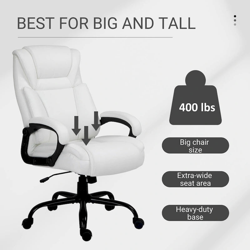 Fauteuil de bureau exécutif grande taille et supportant jusqu'à 180 kg – Chaise d'ordinateur à dossier haut en cuir PU ergonomique