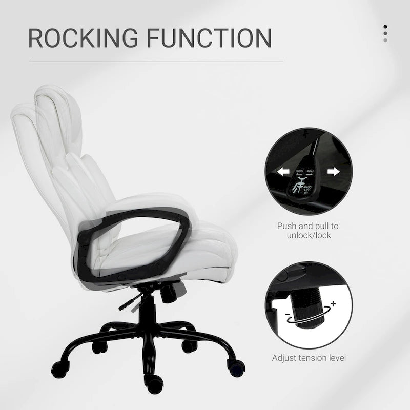 Fauteuil de bureau exécutif grande taille et supportant jusqu'à 180 kg – Chaise d'ordinateur à dossier haut en cuir PU ergonomique