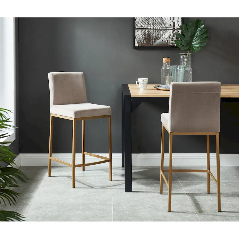 Lot de 2 chaises de comptoir contemporaines rembourrées gris et or 37,5