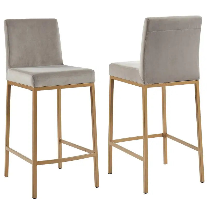 Lot de 2 chaises de comptoir contemporaines rembourrées gris et or 37,5