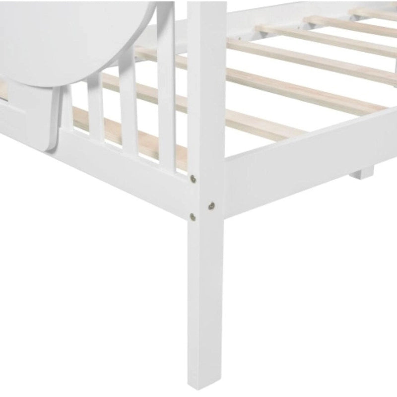 Lit de repos double à lattes en bois, blanc