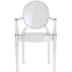 Lot de 2 chaises empilables en lucite transparentes pour cuisine, terrasse, salle à manger, salon, chambre, fête, avec dossier ovale, bureau