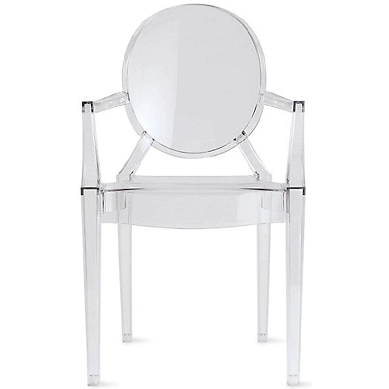 Lot de 2 chaises empilables en lucite transparentes pour cuisine, terrasse, salle à manger, salon, chambre, fête, avec dossier ovale, bureau