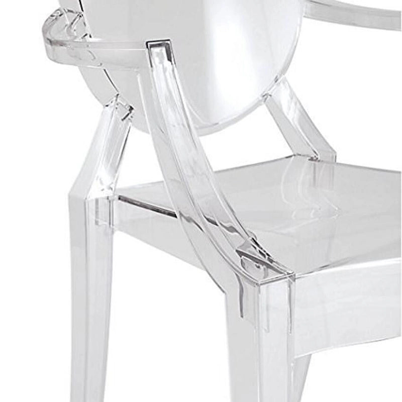 Lot de 2 chaises empilables en lucite transparentes pour cuisine, terrasse, salle à manger, salon, chambre, fête, avec dossier ovale, bureau