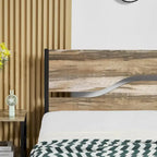 Cadre de lit en métal industriel avec tête de lit en bois, lit plateforme en métal double/complet/grand lit, sommier tapissier non nécessaire, ardoise