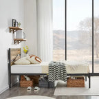 Cadre de lit en métal industriel avec tête de lit en bois, lit plateforme en métal double/complet/grand lit, sommier tapissier non nécessaire, ardoise