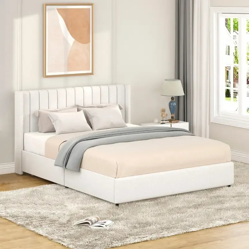 Lit plateforme capitonné en boucle avec tiroir, taille Queen Size