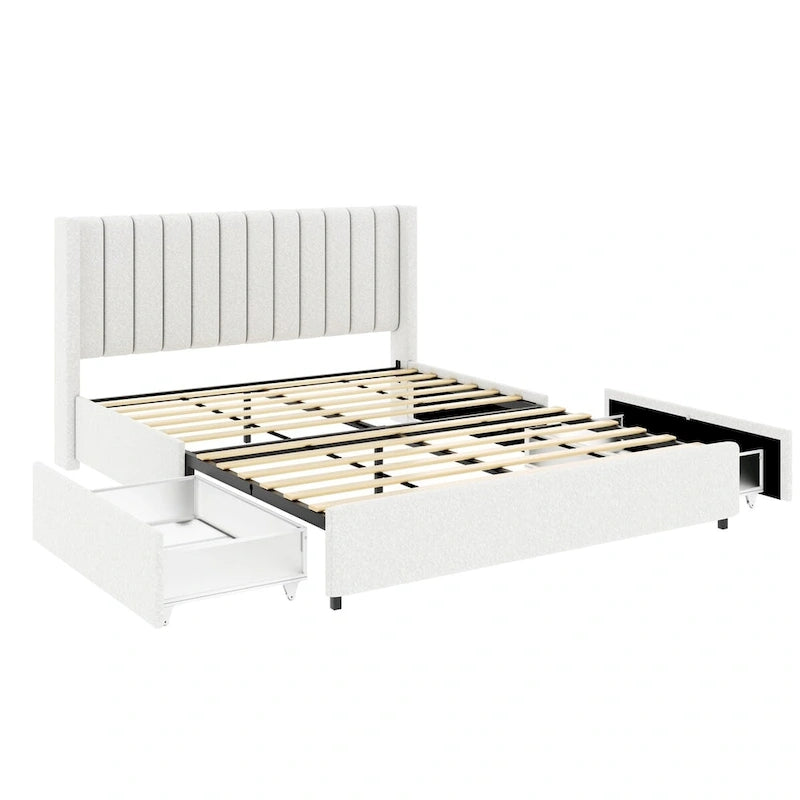 Lit plateforme capitonné en boucle avec tiroir, taille Queen Size