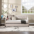 Full Size Daybed with Trundle Upholstered Tufted Sofa Bed with Button