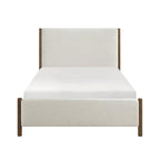 Lit plateforme tapissé en chenille beige, bois massif, 1 pièce