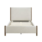 Lit plateforme tapissé en chenille beige, bois massif, 1 pièce