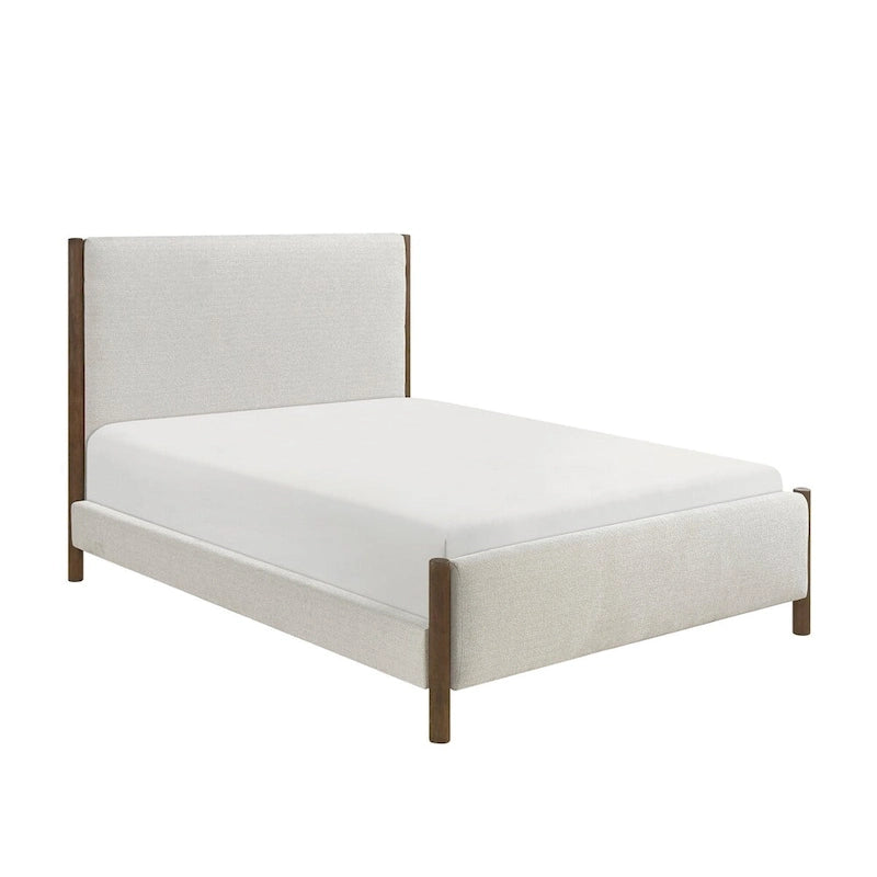 Lit plateforme tapissé en chenille beige, bois massif, 1 pièce