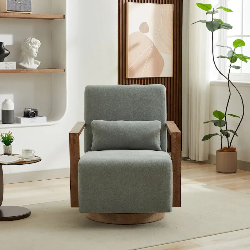 Fauteuil d'appoint moderne pivotant 30,3 W avec accoudoirs en bois massif