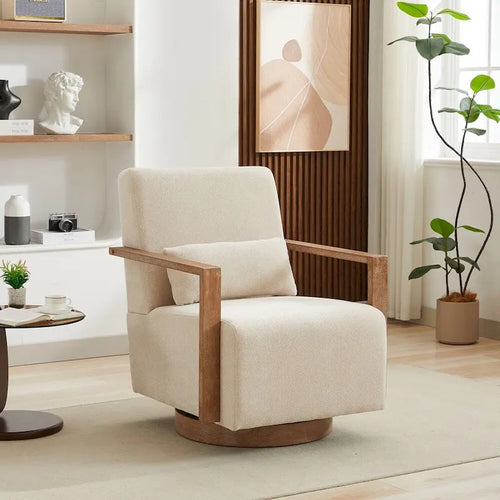 Fauteuil d'appoint moderne pivotant 30,3 W avec accoudoirs en bois massif