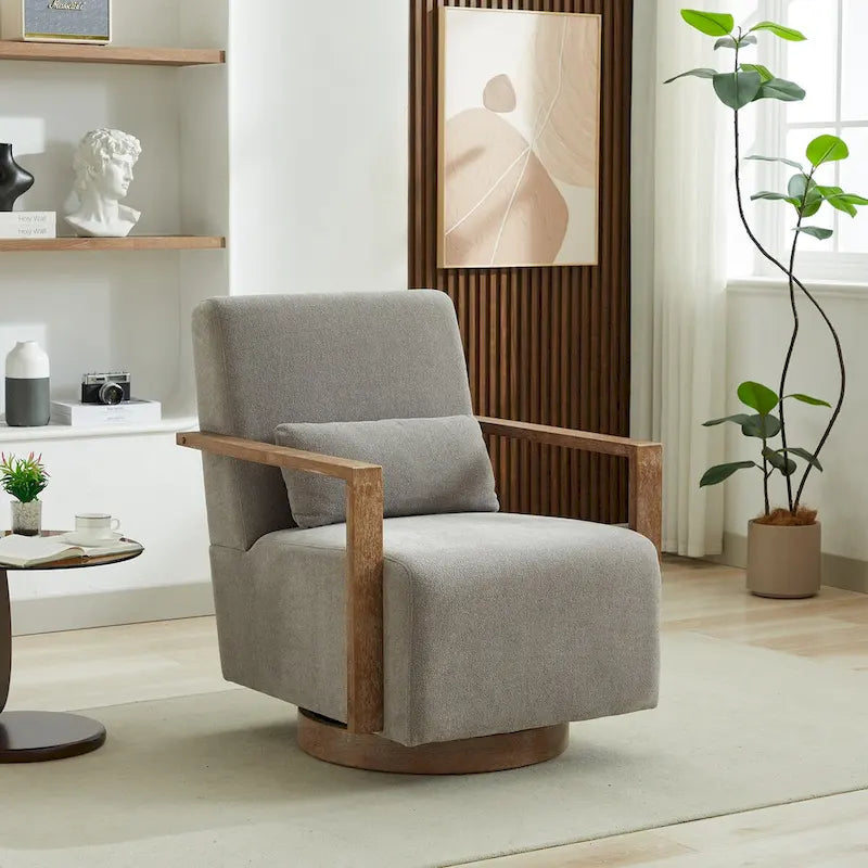 Fauteuil d'appoint moderne pivotant 30,3 W avec accoudoirs en bois massif