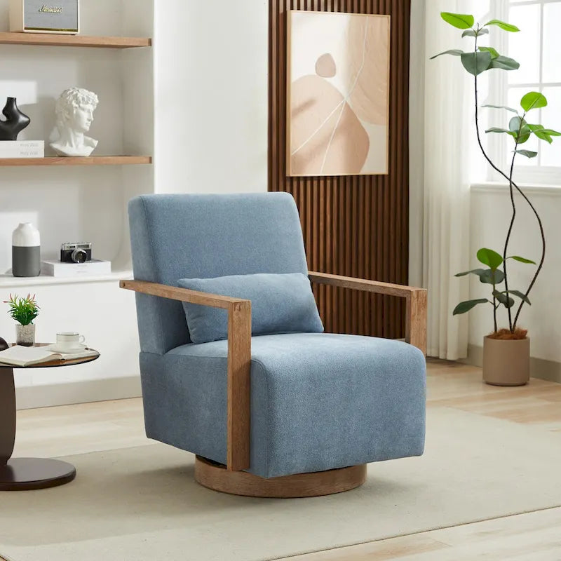 Fauteuil d'appoint moderne pivotant 30,3 W avec accoudoirs en bois massif
