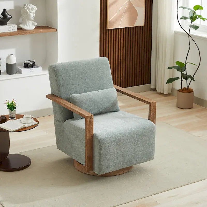 Fauteuil d'appoint moderne pivotant 30,3 W avec accoudoirs en bois massif