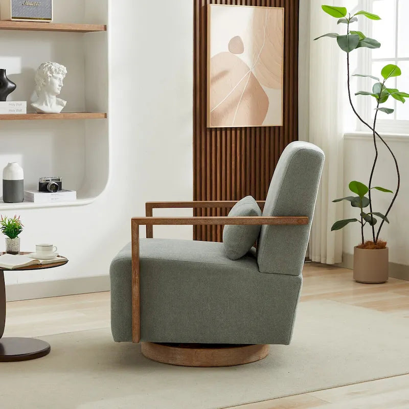 Fauteuil d'appoint moderne pivotant 30,3 W avec accoudoirs en bois massif