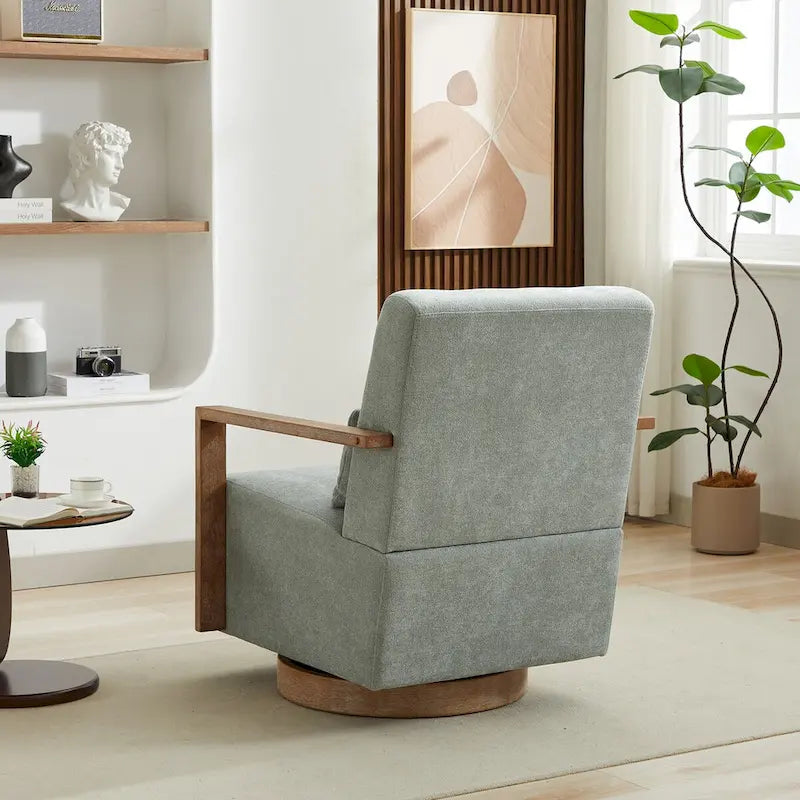 Fauteuil d'appoint moderne pivotant 30,3 W avec accoudoirs en bois massif