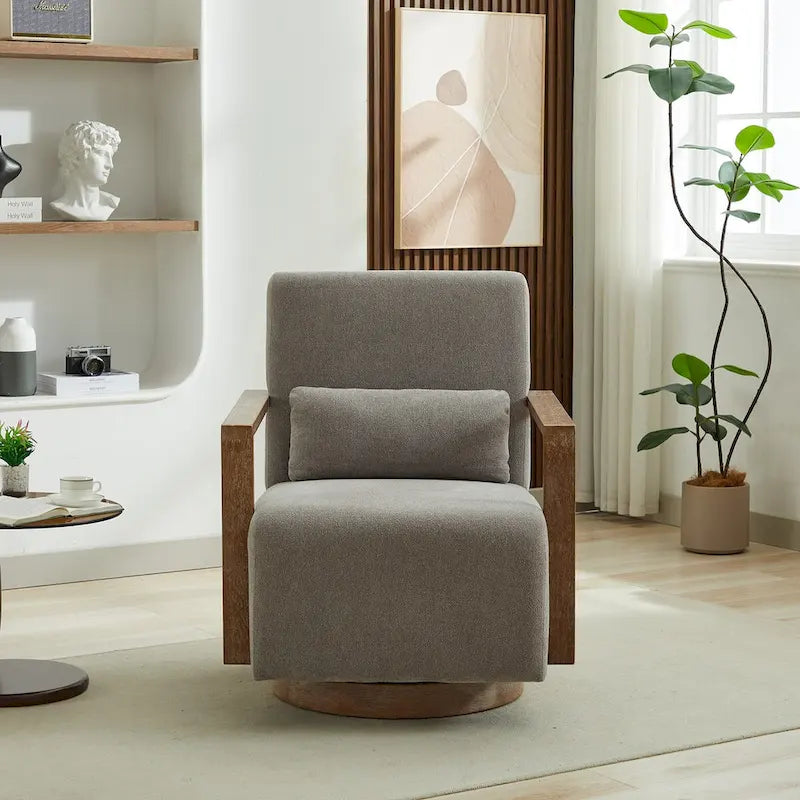 Fauteuil d'appoint moderne pivotant 30,3 W avec accoudoirs en bois massif