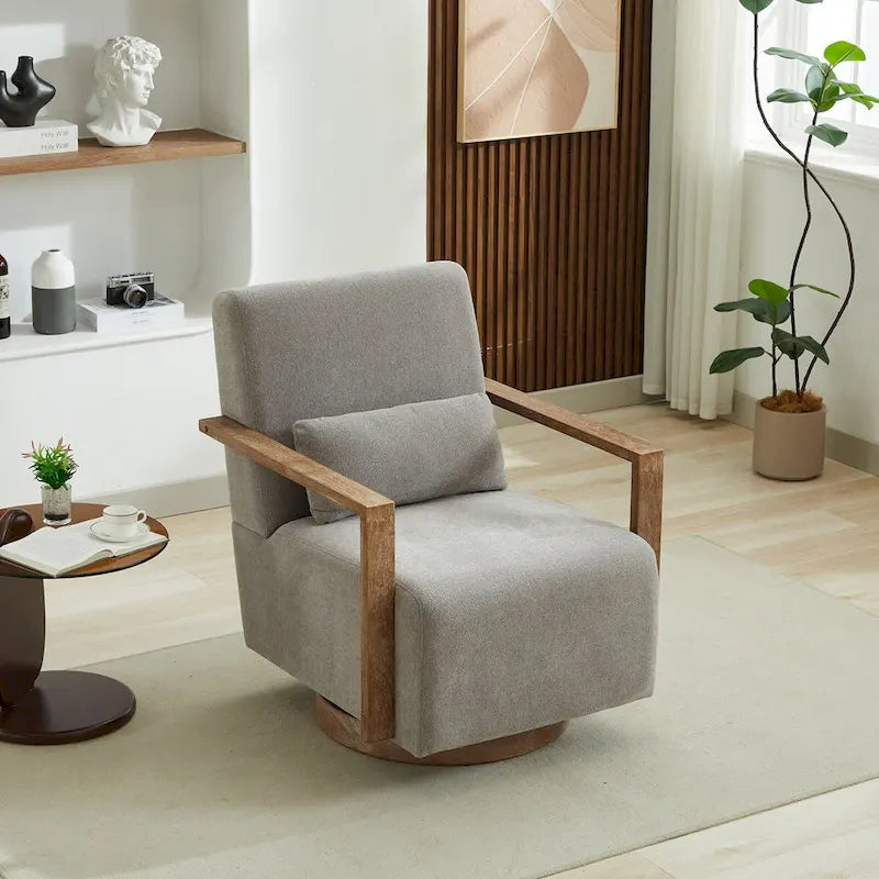 Fauteuil d'appoint moderne pivotant 30,3 W avec accoudoirs en bois massif