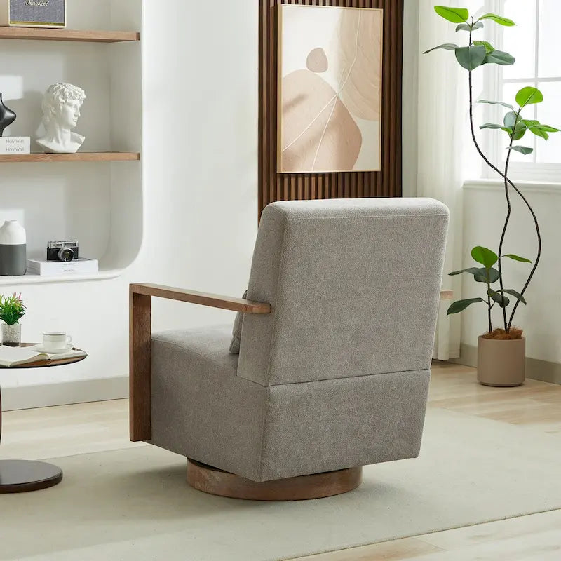 Fauteuil d'appoint moderne pivotant 30,3 W avec accoudoirs en bois massif