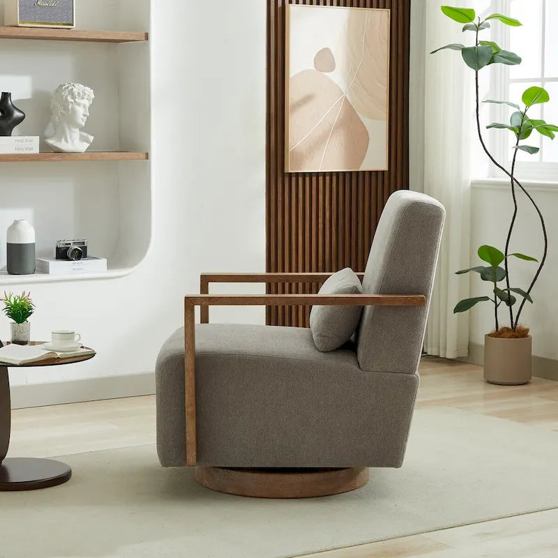 Fauteuil d'appoint moderne pivotant 30,3 W avec accoudoirs en bois massif