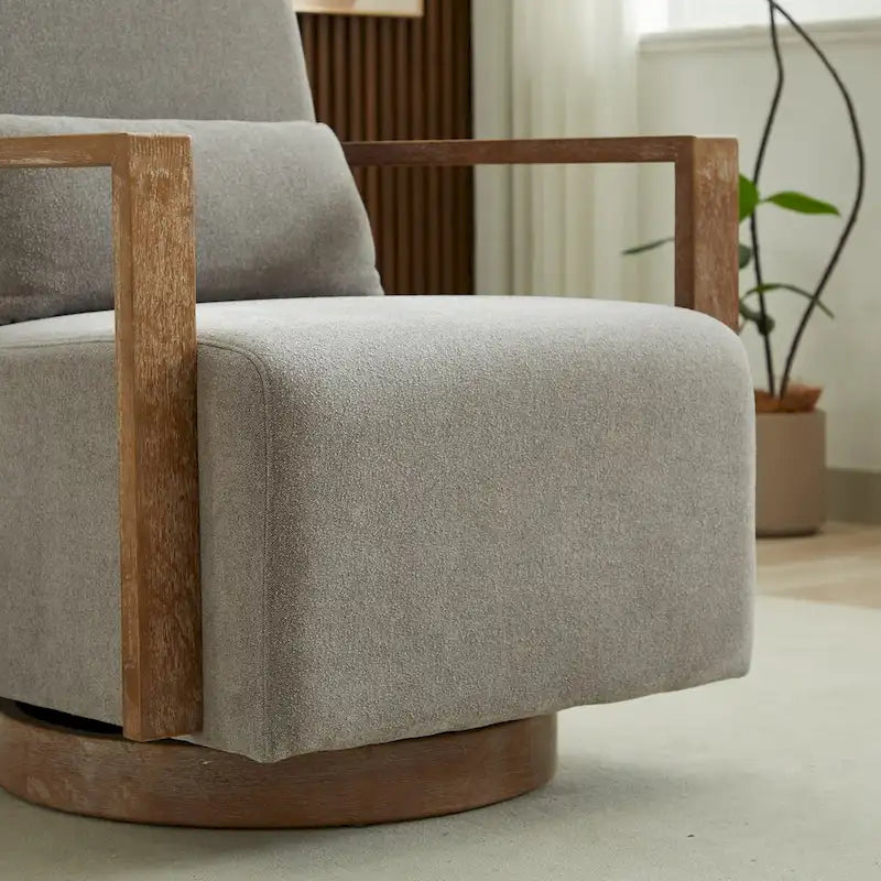 Fauteuil d'appoint moderne pivotant 30,3 W avec accoudoirs en bois massif