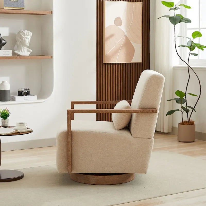 Fauteuil d'appoint moderne pivotant 30,3 W avec accoudoirs en bois massif