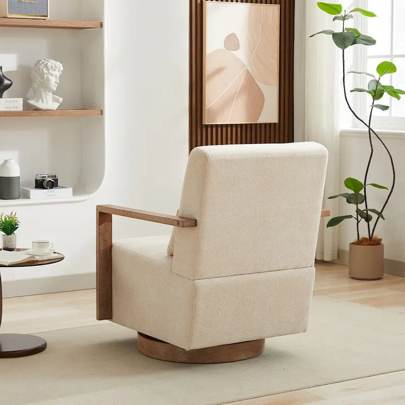 Fauteuil d'appoint moderne pivotant 30,3 W avec accoudoirs en bois massif