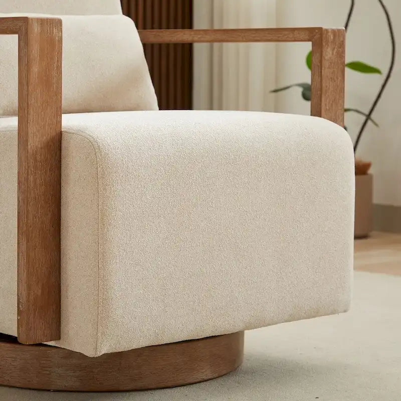 Fauteuil d'appoint moderne pivotant 30,3 W avec accoudoirs en bois massif