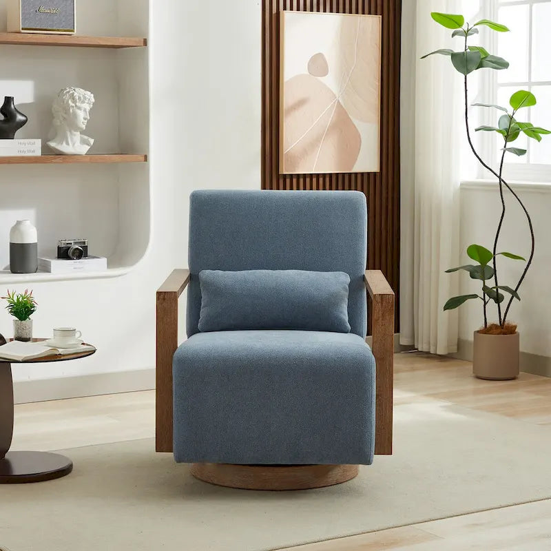 Fauteuil d'appoint moderne pivotant 30,3 W avec accoudoirs en bois massif