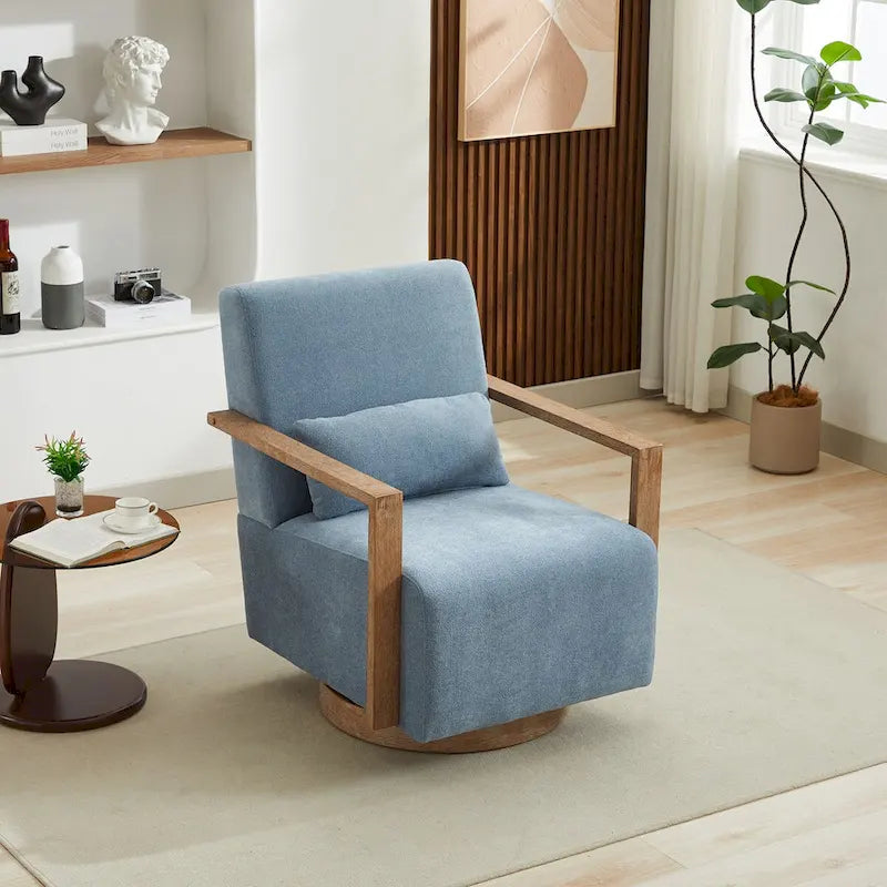 Fauteuil d'appoint moderne pivotant 30,3 W avec accoudoirs en bois massif