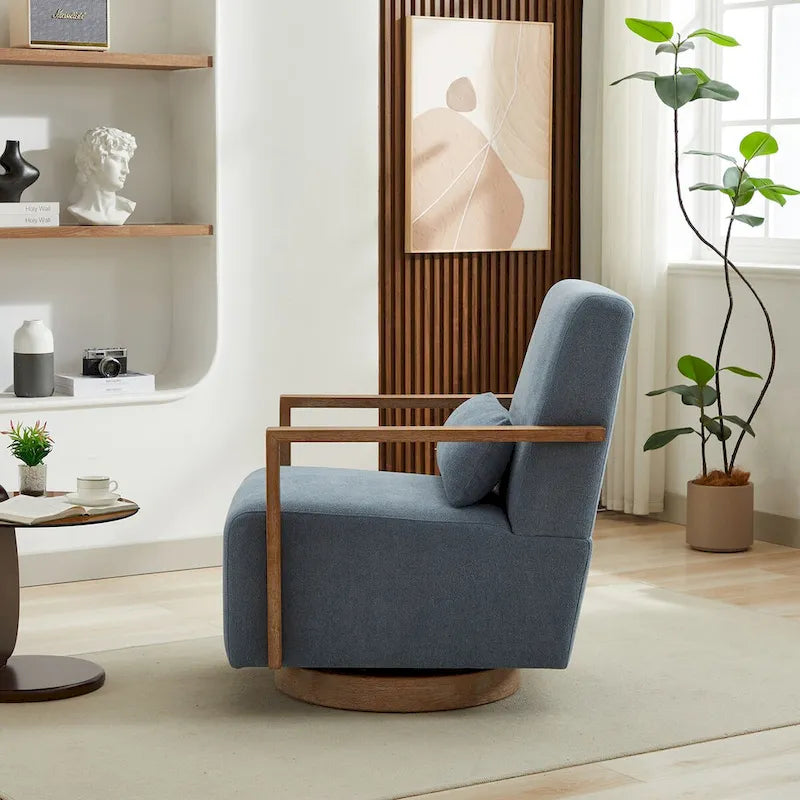 Fauteuil d'appoint moderne pivotant 30,3 W avec accoudoirs en bois massif