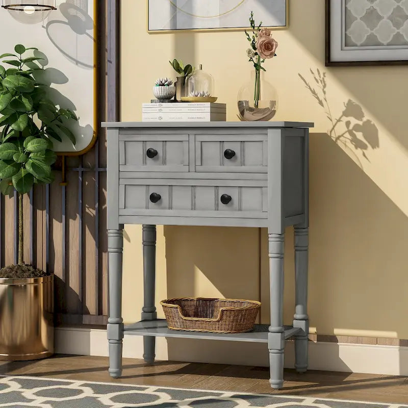 Console étroite Table de canapé mince avec 3 tiroirs et étagère inférieure